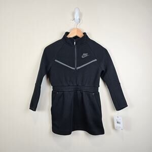 Nike Little Girls Size 6 Tech Fleece Dress Black 1/2 Zip Pockets